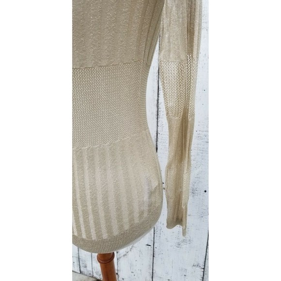 $248 NEW J BRAND Womens XS Sheer Ribbed Knit Crew Neck METALLIC GOLD Tan Sweater - Picture 9 of 9